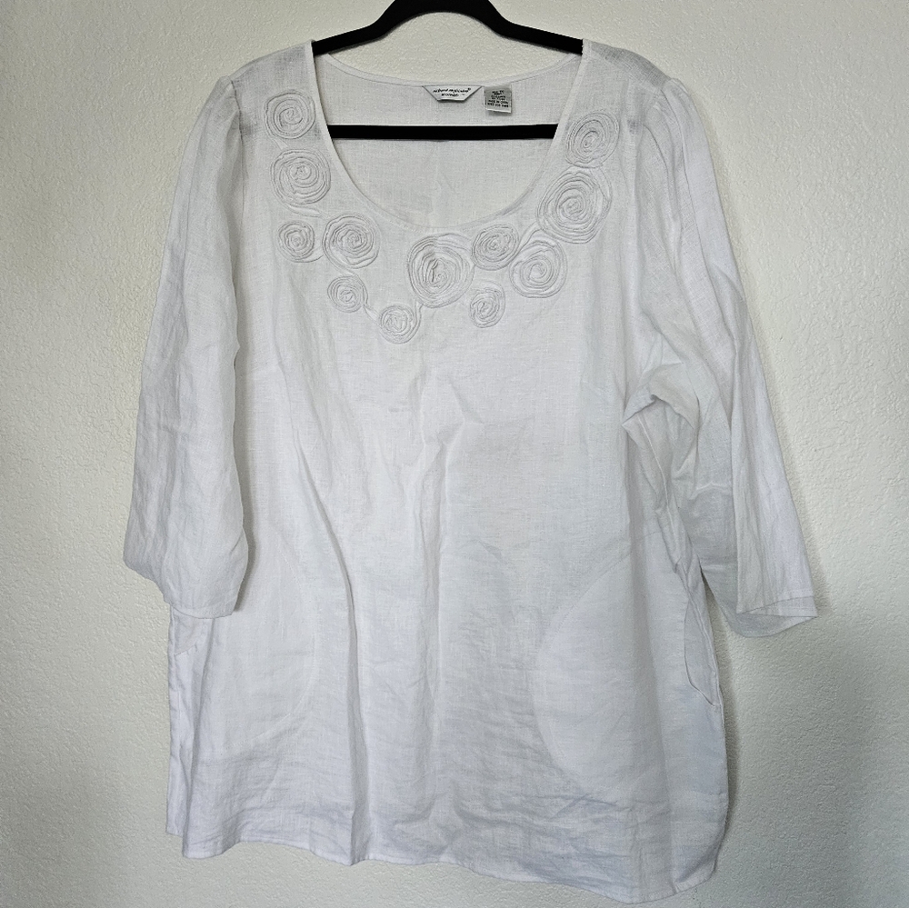 Richard Malcom Linen Embroidered Applique Details Top With Pockets